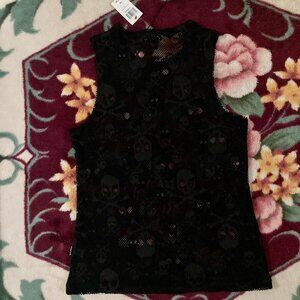 Hot Topic skull muscle tank, small black see through top, sleeveless blouse